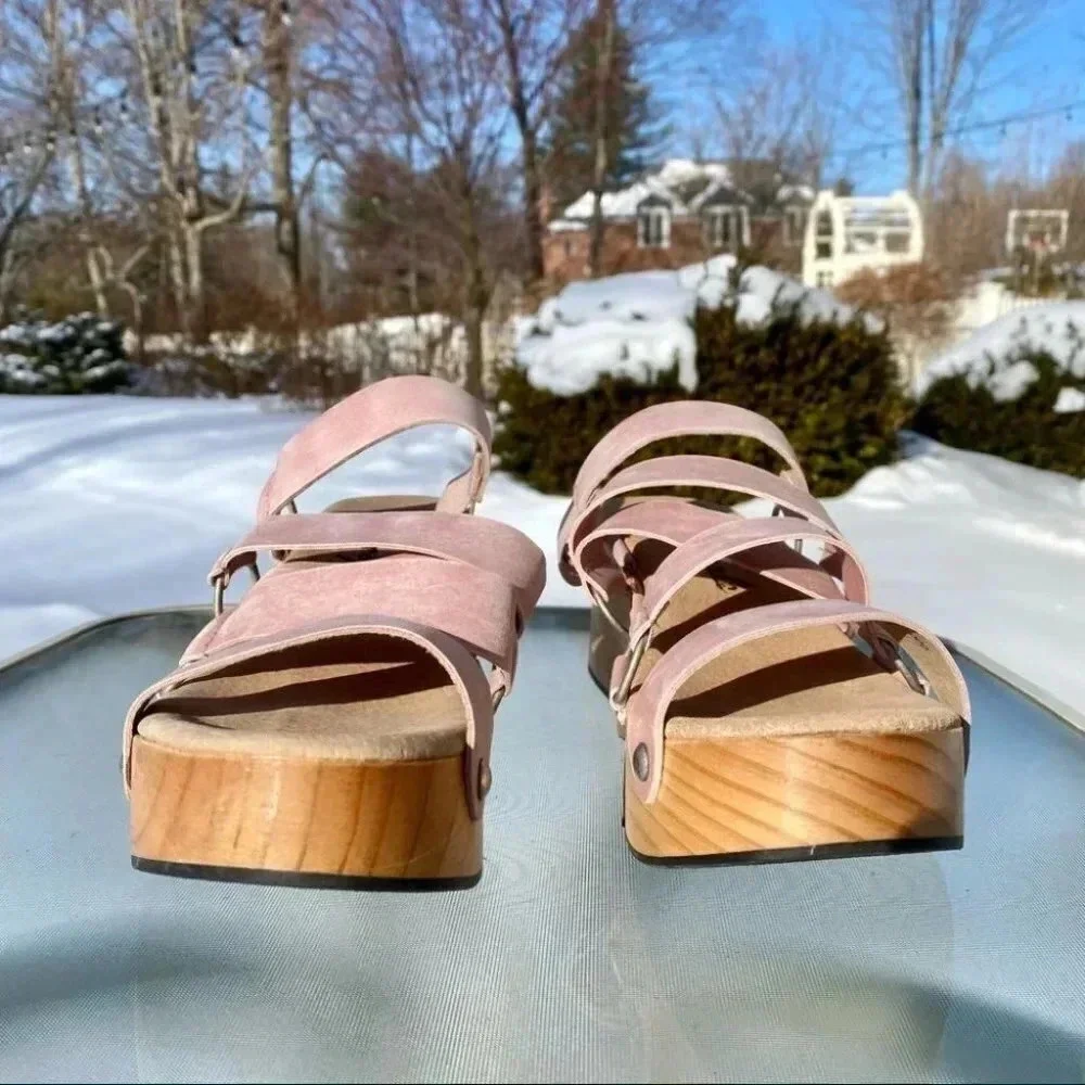 New Free People Virgo Switchback Suede Platform Sandals Pink US 10